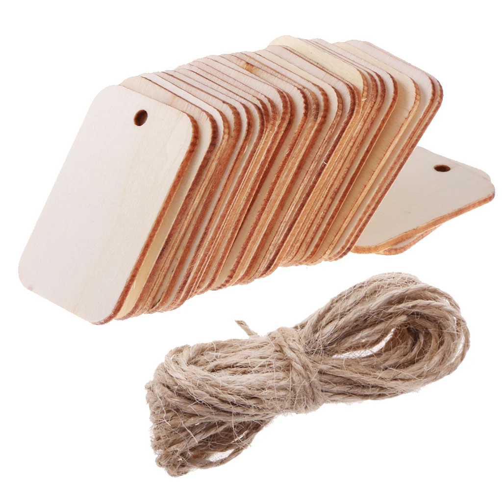 Необработанные пустые прямоугольные деревянные подвесные бирки 25 шт. для