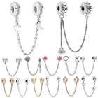 Подходящие оригинальные браслеты-подвески Pan, браслеты 2021 розового золота, безопасные бусины-цепочки в форме звезды и сердца для женщин, аксессуары для рукоделия