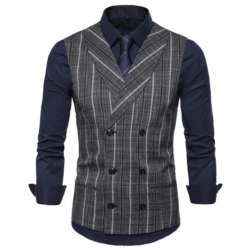 

9697Autumn and Winter Men's Clothing Leisure Shawl Lapel British Style Striped Double-breasted Suit Vest