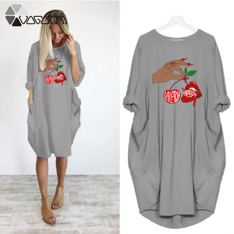 

Women Loose Print Dresses Vintage Autumn Long Sleeve Pocket Casual Beach Party Woman Dresses Vestidos Femme Robes 2021
