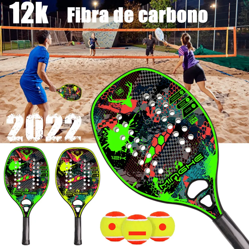 

Minghe 12k carbon fiber rough surface beach tennis racket with bag