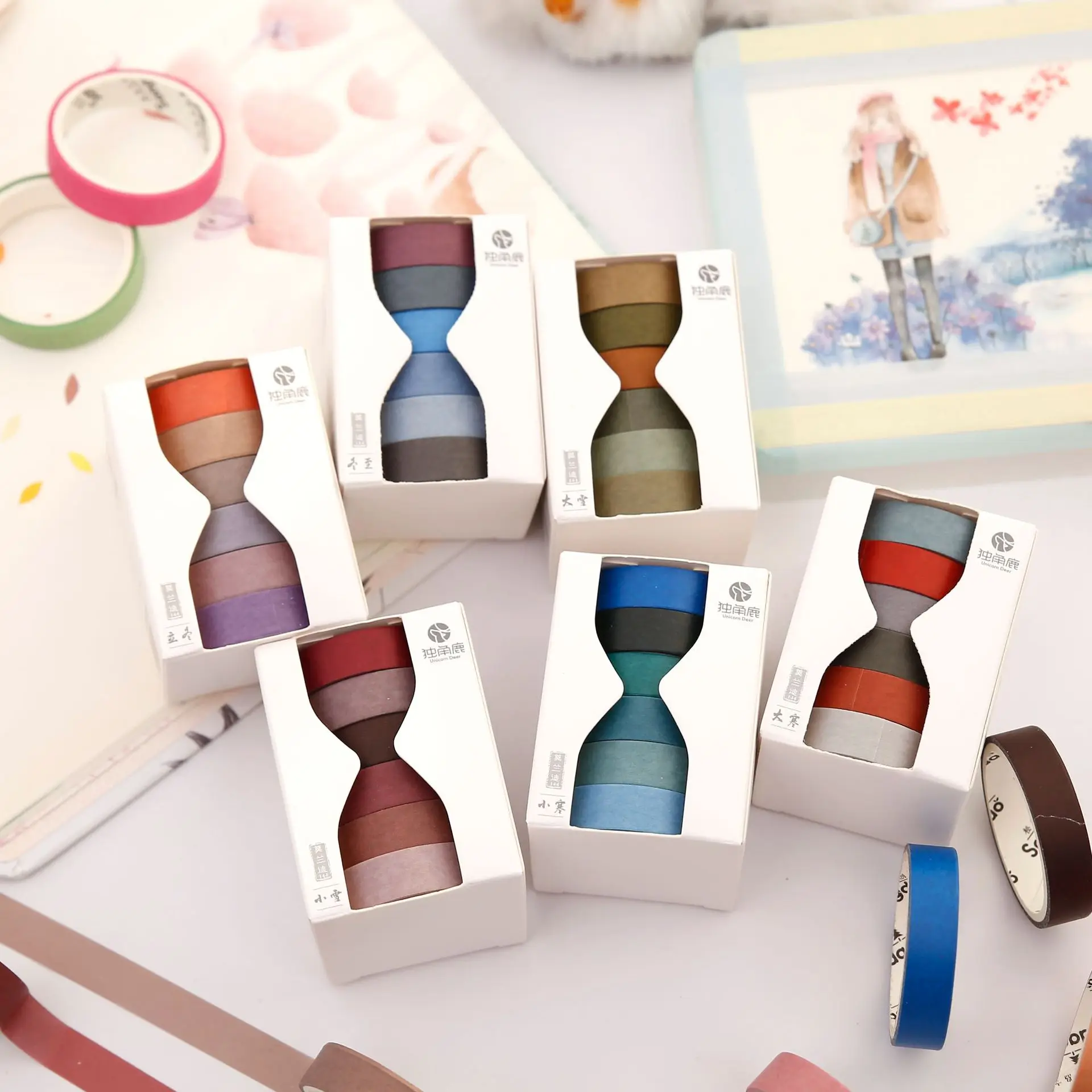 

6 pcs/pack Solar Terms Pure Color Journal Washi Tape Set DIY Scrapbooking Sticker Label Masking Tape School Office Supply