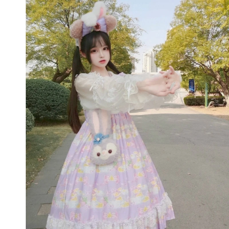 

Japanese Lolita Style Harajuku Gothic Dress Bandage Bow Patchwork Girl Cosplay Kawaii Ruffles Sleeveless Party Camisole Dress