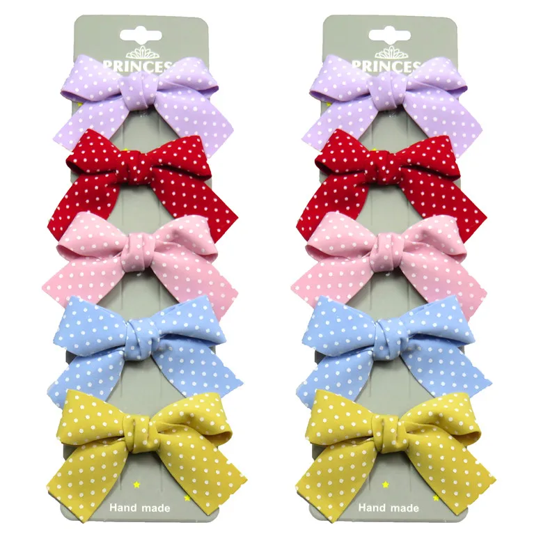 

10PCS/2Cards Lovely Dots Point Girls Clips Bows Child Tie Knot Creativity Handmade Hairpins Fashion Hair Accessories For Kids