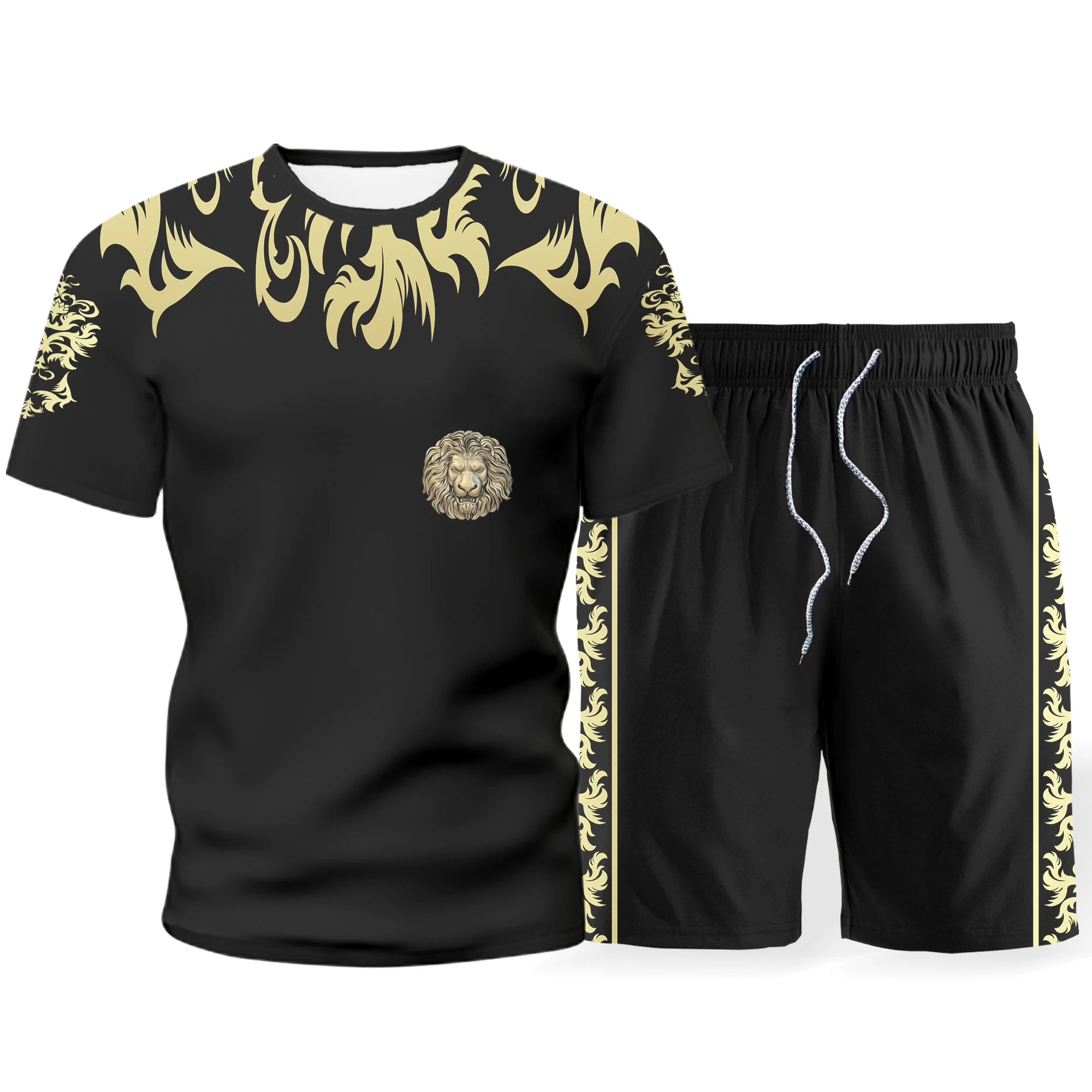 Костюм мужской спортивный с 3D принтом футболка круглым вырезом повседневный