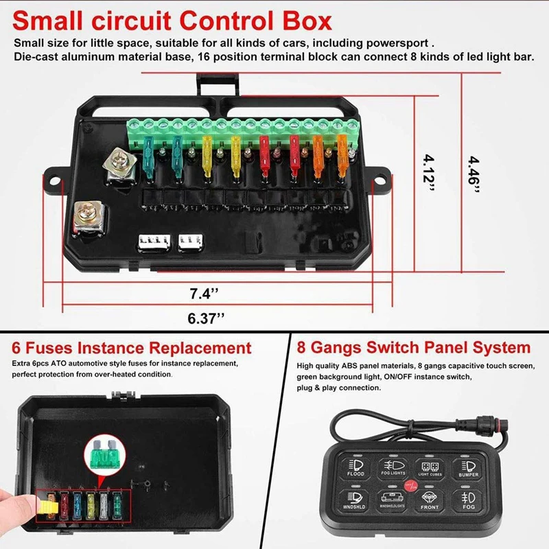 

8 Gang Switch Panel Circuit Control Box Universal Switch Box Wiring Harness Contact Panel on Off Button for Truck Marine