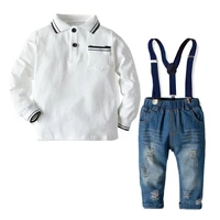 toddler boy clothes kids cotton clothes white t shirt jeans with belt suit spring autumn children costume baby clothes
