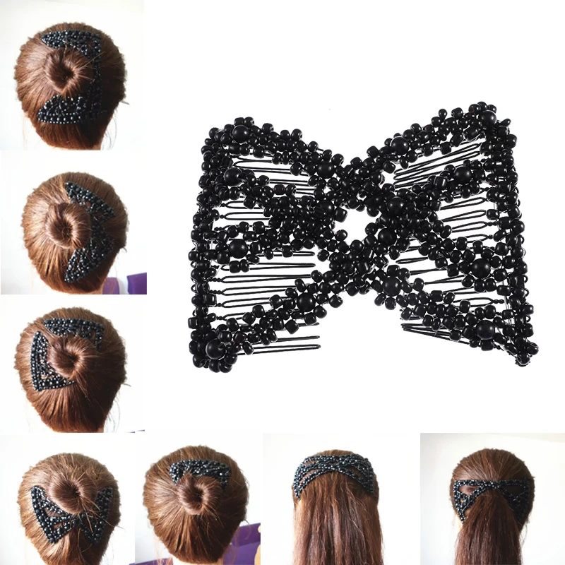 Женские жемчужные бусины эластичные гребни двойная скользка волшебная булочка