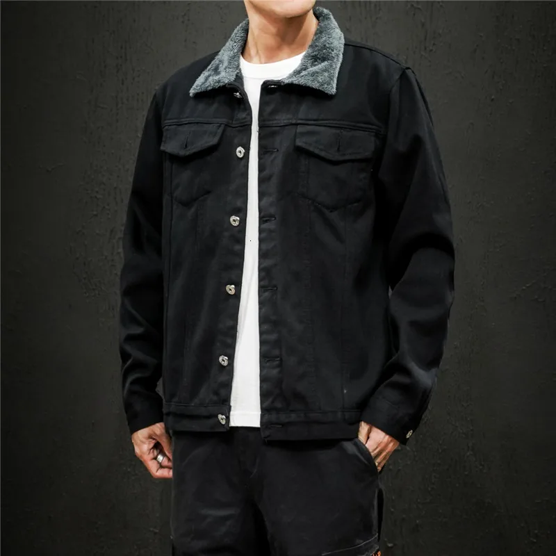 Plus Velvet Thick Denim Jacket Men's Slim Warm Fashion Casual Cotton Fur Collar Denim Jacket Man Streetwear Bomber Jacket Men