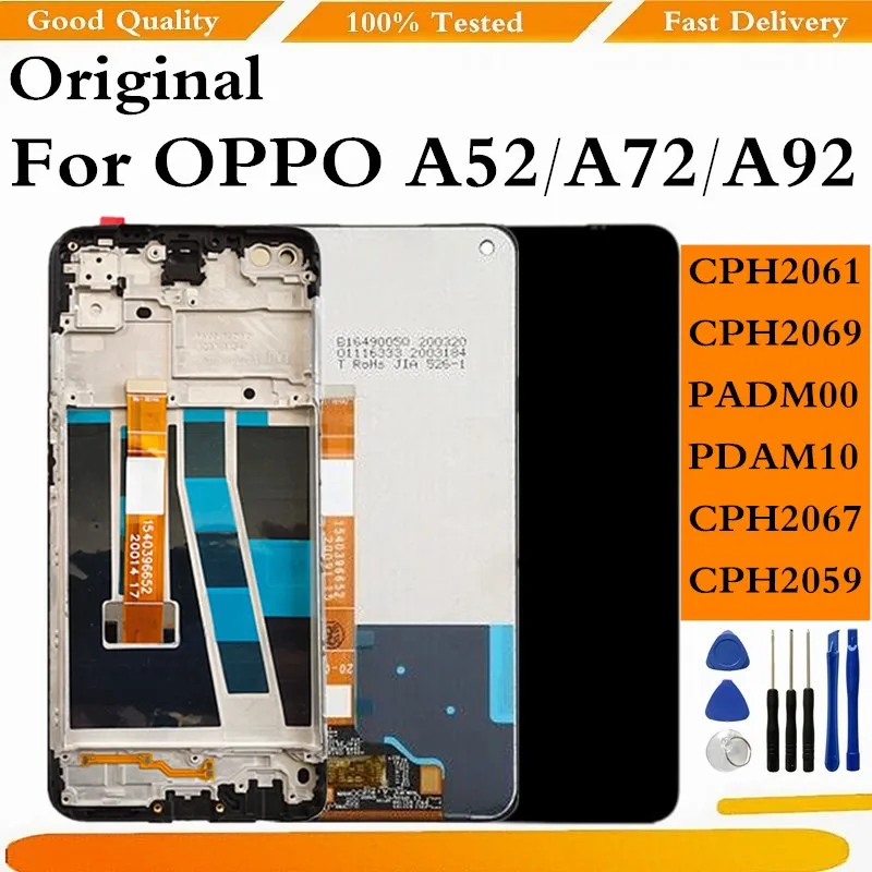 

Оригинальный ЖК-дисплей для OPPO A52 A72 CPH2067, ЖК-дисплей, сенсорный экран, дигитайзер с рамкой для Oppo A92 CPH2059, дисплей CPH2061 CPH2069