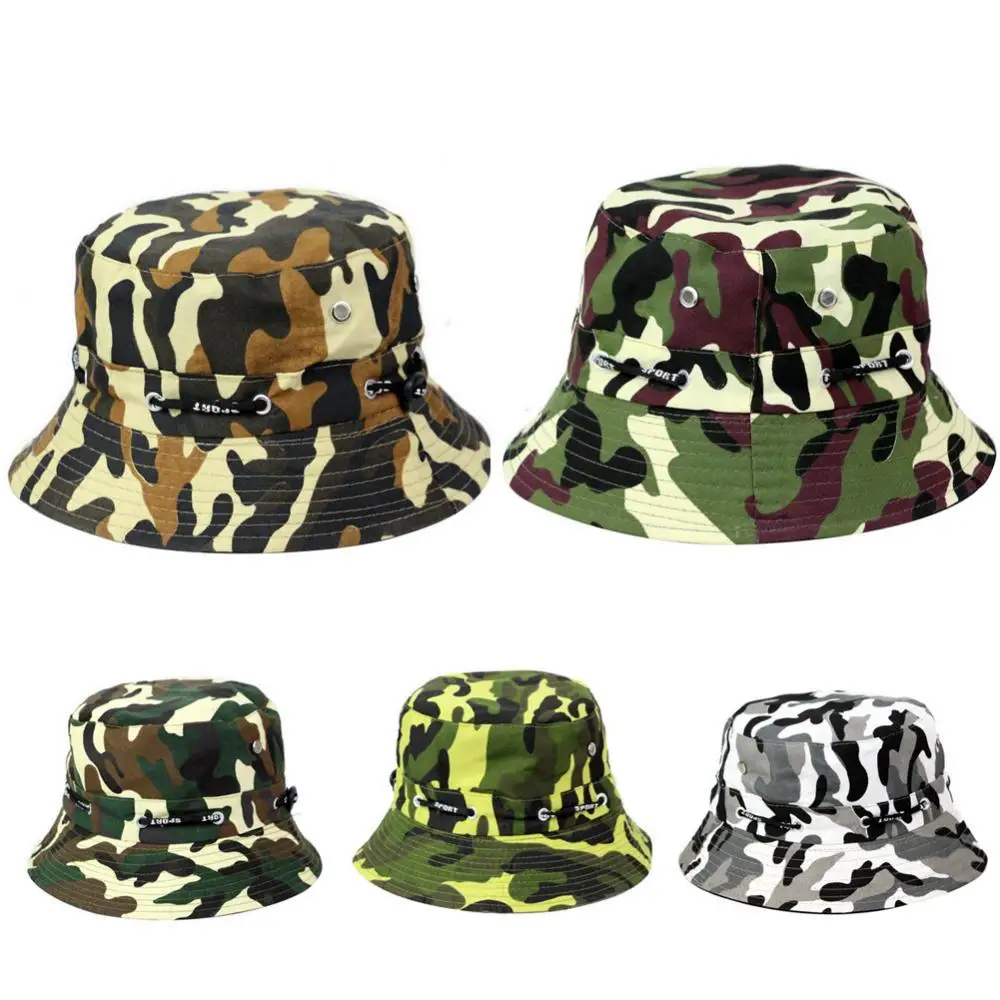 35% Discounts Hot! Fashion Camouflage Sun Block Bucket Hat Outdoor Breathable Hiking Fishing Cap fashion breathable net and button embellished camouflage pattern bucket hat for men