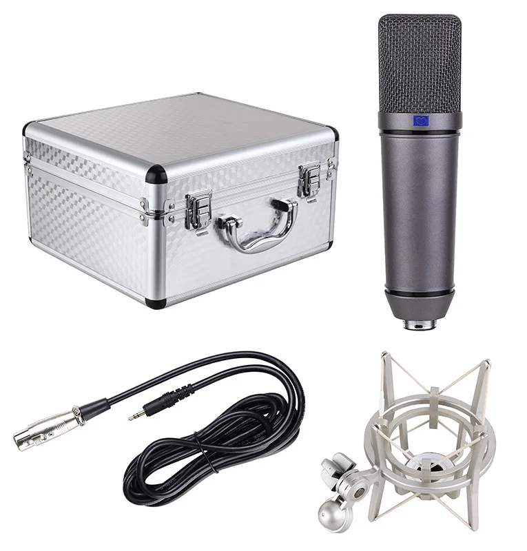 Конденсаторный микрофон U87 в алюминиевом корпусе профессиональный студийный для