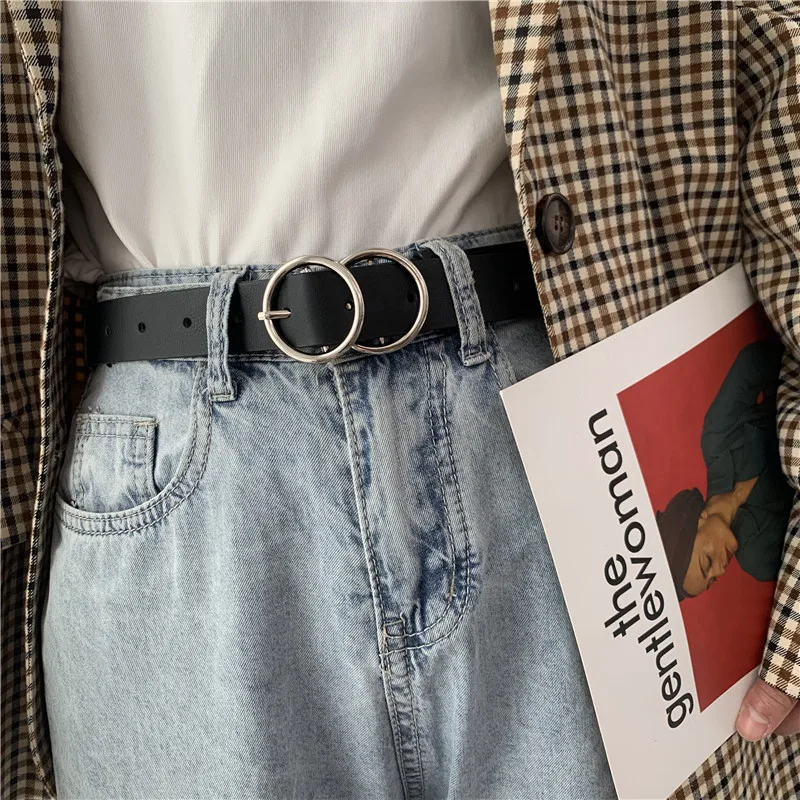 Ремень для джинсов мужчин и женщин пояс из искусственной кожи с двумя кольцами