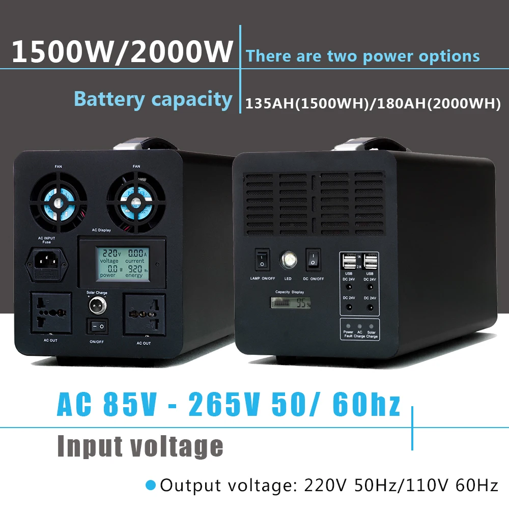2000Wh портативная солнечная энергия 110V 220V станция батарейного питания