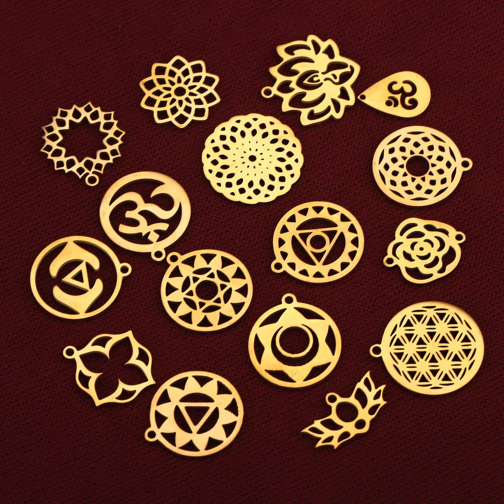 

5pcs/lot Flower of Life DIY Charms Wholesale 100% Stainless Steel Yoga Lotus Connectors Charm Om Hansa Hand Jewelry Pendant