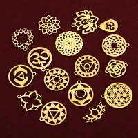 5pcslot flower of life diy charms wholesale 100 stainless steel yoga lotus connectors charm om hansa hand jewelry pendant