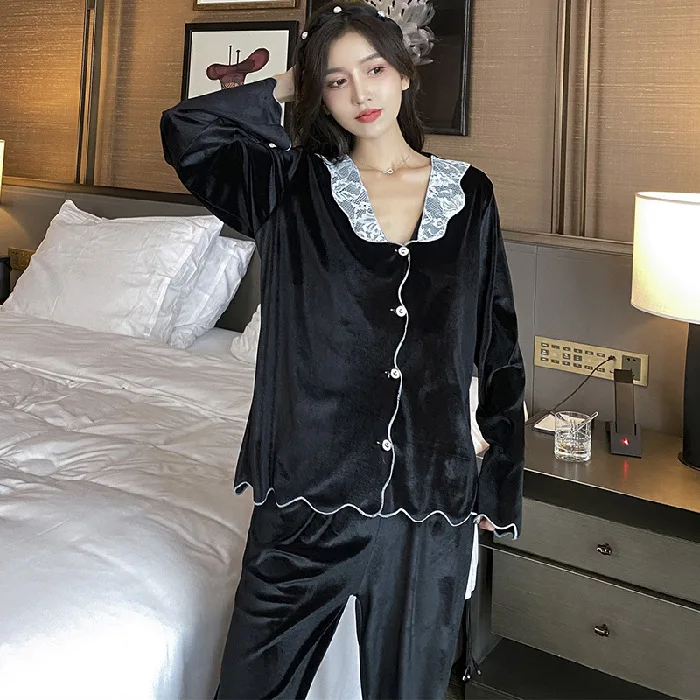 Home Clothes for Women Lace Thin Section Solid Color Button Up Pajama Set Spring Autumn Woman Princess Long Sleeved Lace