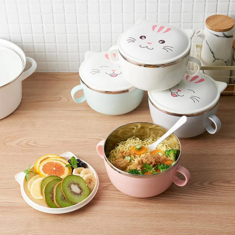 Милая миска из нержавеющей стали с мультяшным котом Ланч бокс крышкой для детей
