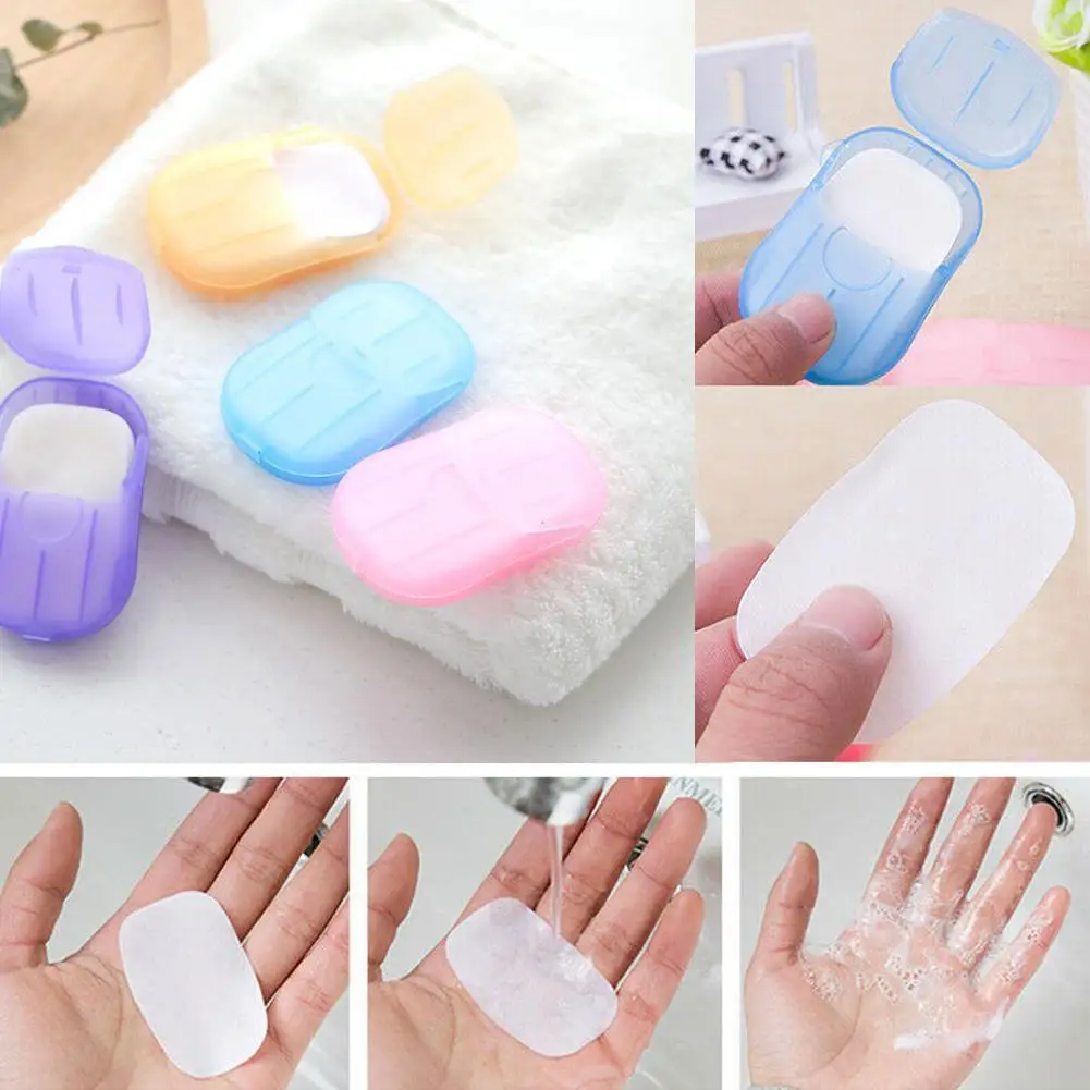 

About 20pcs/Set Boxes Disinfecting Simple Hand Washing And Bath Tablets Disposable Scented Slice Sheets Foaming Soap Case Paper