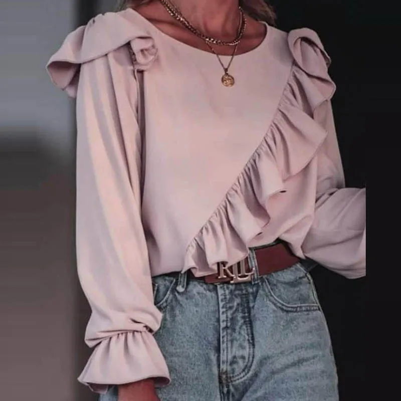 Повседневные милые однотонные футболки с длинным рукавом модный осенний пуловер