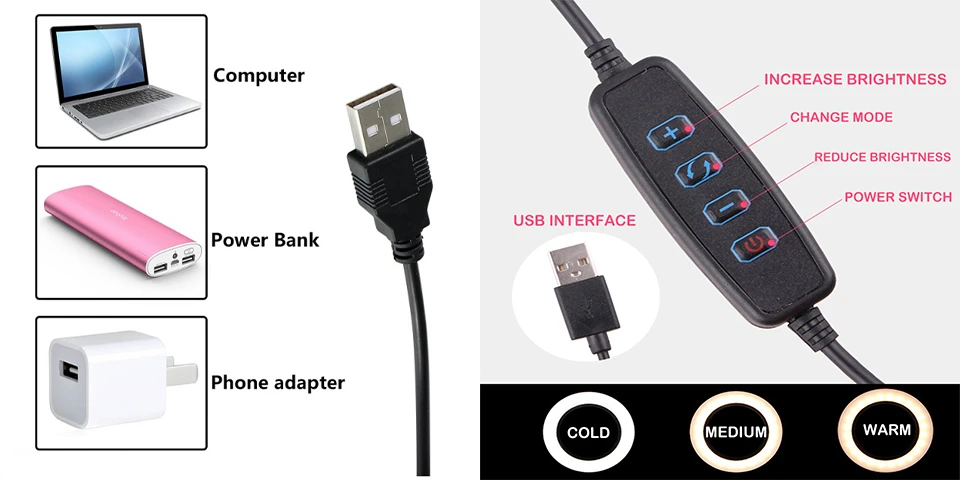 BAODELI USB 16 26 см селфи кольцо свет профессиональный штатив подставка для Dslr мобильного телефона держатель блогер вьедо аксессуары
