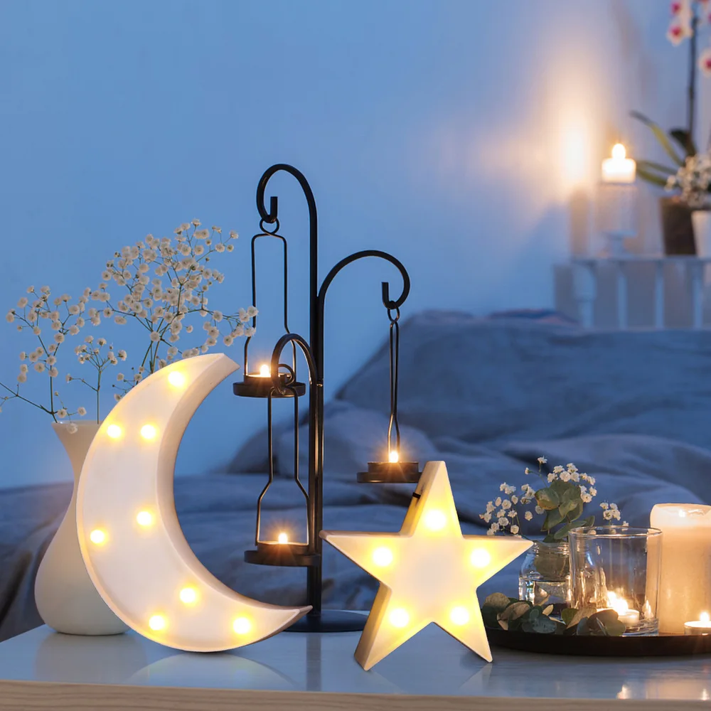 

2pcs Moon Star Shape Table Lamp Bedside Night Lamp Birthday Gift LED Light