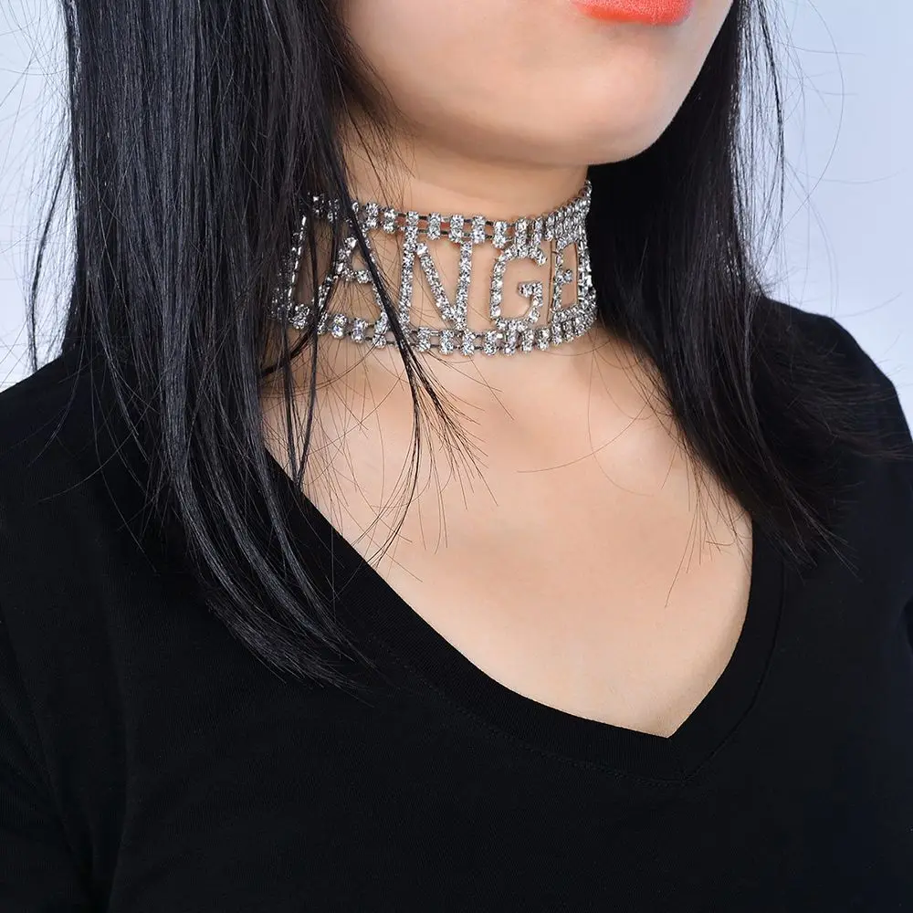 Блестящий ангел стразы колье с буквами ожерелье для женщин Кристальное