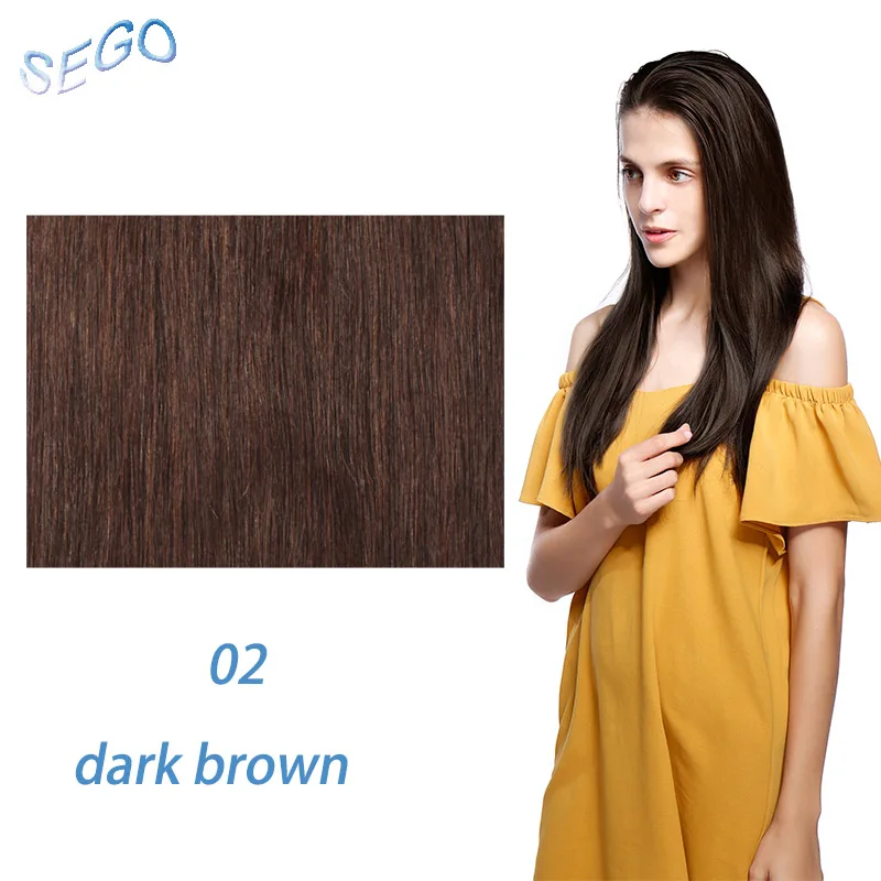 #2 SEGO 1"-22" 70 г Прямой зажим синтетических Пряди человеческих волос для наращивания фабричного производства-Реми 7 шт./компл. бразильский волос чистый и фортепиано Цвет - Цвет: #2