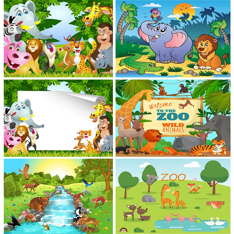 

Children Kids Baby Birthday Photography Backdrops Cartoon Animals Zoo Photography Backgrounds For Photo Studio 20108YAXU-02