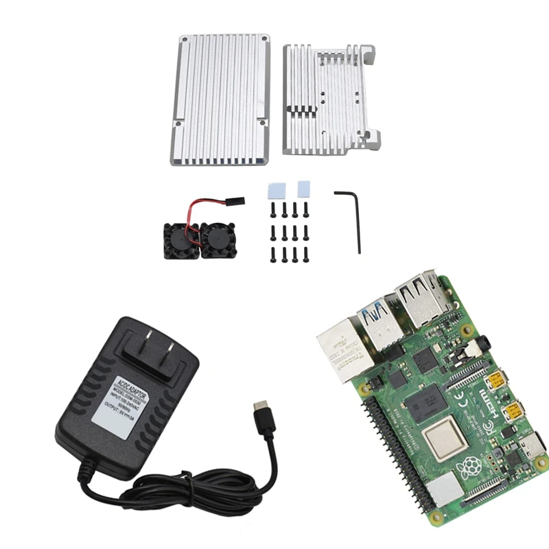 Для Raspberry Pi 4 Модель B 2G RAM DIY Kit с Чехол охлаждающий двойной вентилятор 5V 3A адаптер
