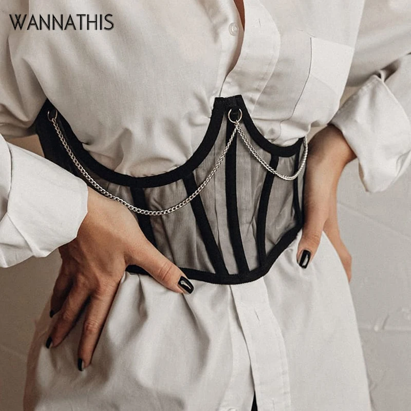 WannaThis ремни для женщин, на шнуровке, широкий пояс, сетка, элегантные женские ремни с металлической цепочкой, женский эластичный широкий пояс, Дамская асимметрия|Женские ремни| | АлиЭкспресс