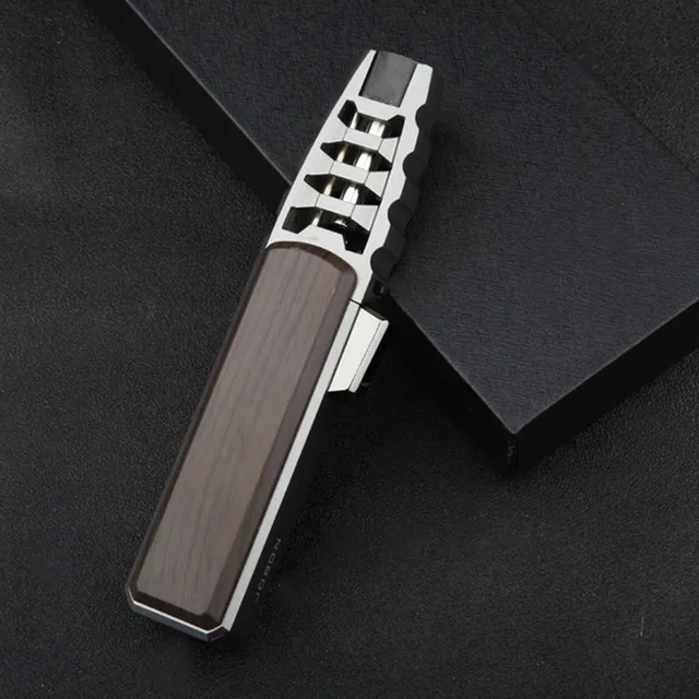 New Spray Butane Tube Lighter Metal Turbine Windproof Strong Outdoor Long Gun Cigar Accessories Kitchen Barbecue Tool