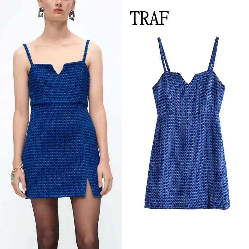 

Женское твидовое платье-комбинация без рукавов, с открытой спиной