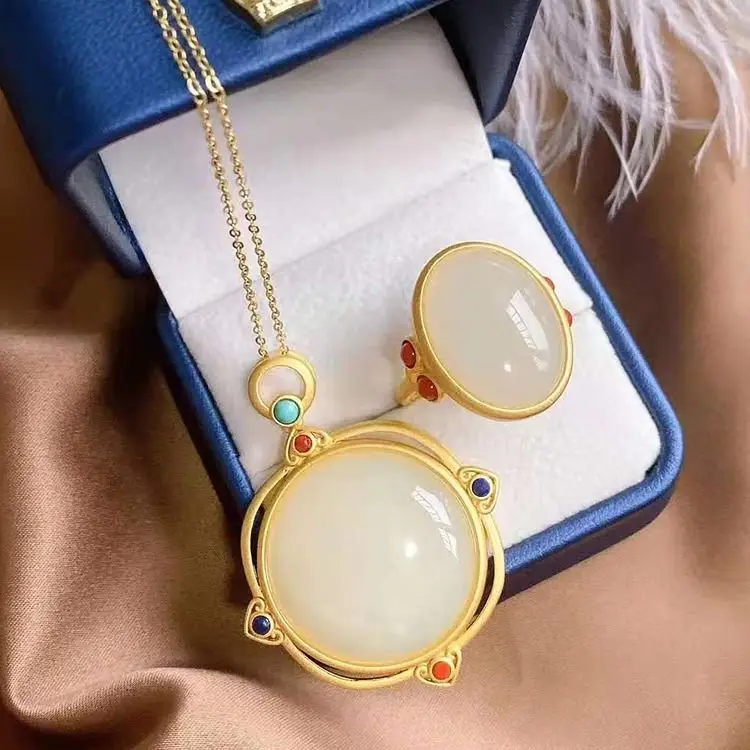 

S925 Sterling Silver Inlaid Natural Hetian Jade Pendant Women's New Affordable Luxury Fashion All-Match Necklace Clavicle Chain