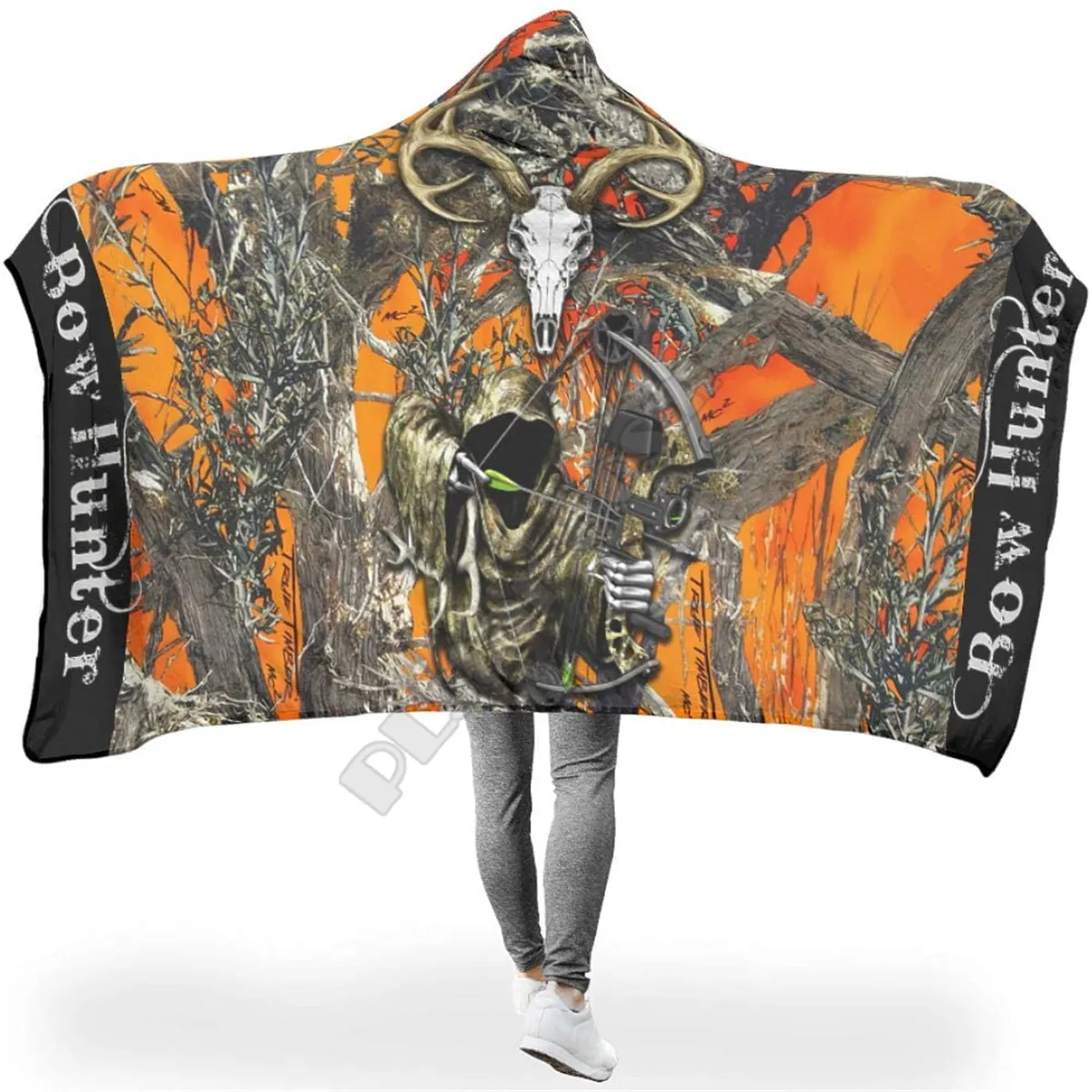 

Grim Bow Hunter 3D Printed Hooded Blanket Adult child Sherpa Fleece Wearable Blanket Cuddle Offices in Cold Weather Gorgeous 02