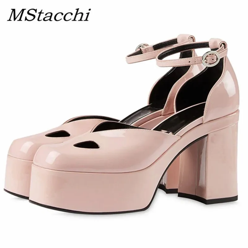 

Women Platform Sandals Genuine Leather Round Toe Ankle Strap Ladies Single Shoes Summer Sexy Party High Heels Night Club Shoes