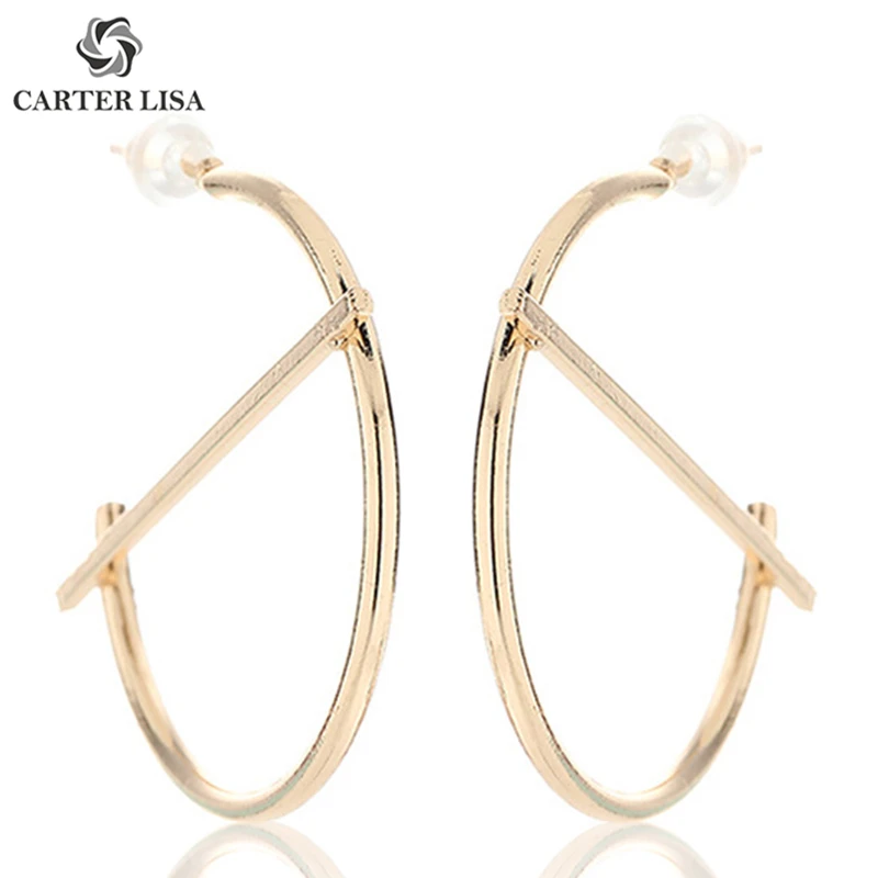 Женские легкие серьги-кольца CARTER LISA Серебристые с золотым покрытием этнические