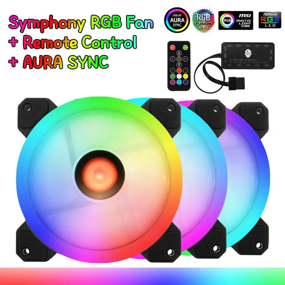 Кулер с RGB подсветкой 120 мм 6 контактов двойная подсветка 1/3/6 шт.|Кулеры и системы