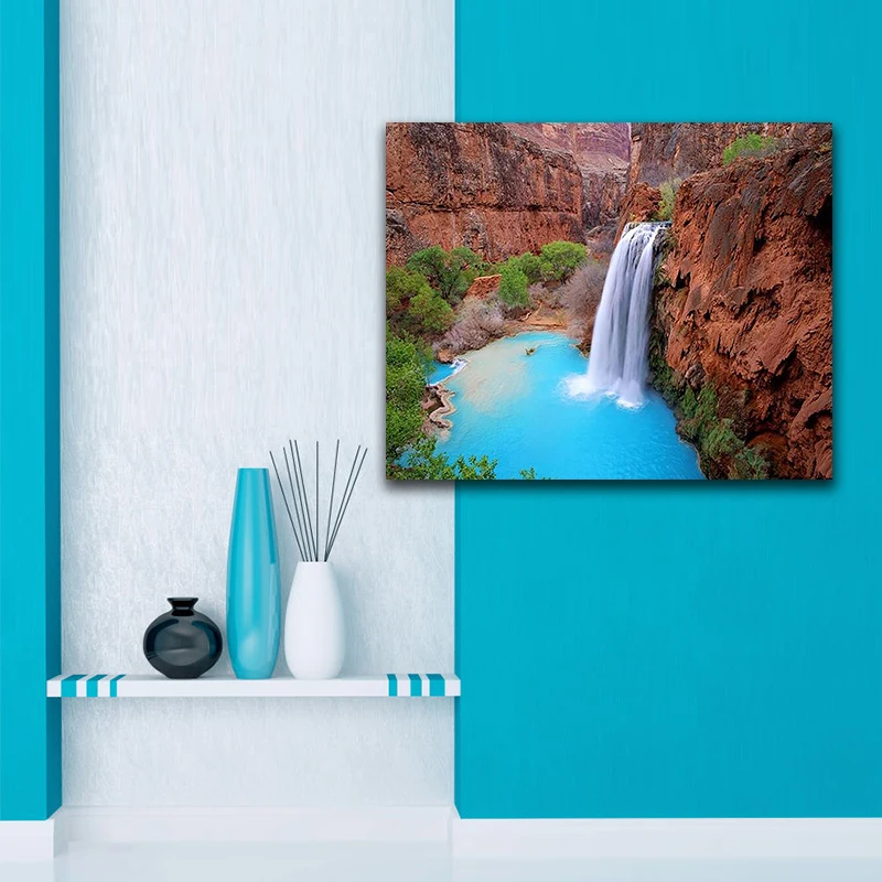 DIY картинки для раскраски по номерам с цветами Синий водопад Горный Рисунок