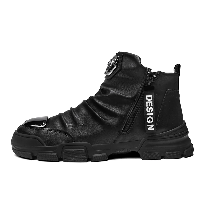 Black Bomlight/ботинки в стиле панк со складками на молнии модные мужские осенние ботинки с высоким берцем из кожи белого и черного цвета Мужская Дизайнерская обувь для мужчин, 44 - Цвет: Black