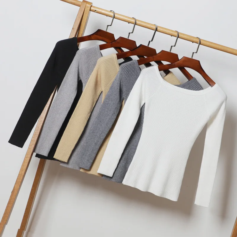 Women Long Sleeve Sweater Slash Neck Pullover 2020 New Spring Casual Solid Off the Shoulder Slim Knitted Female Tops | Женская одежда