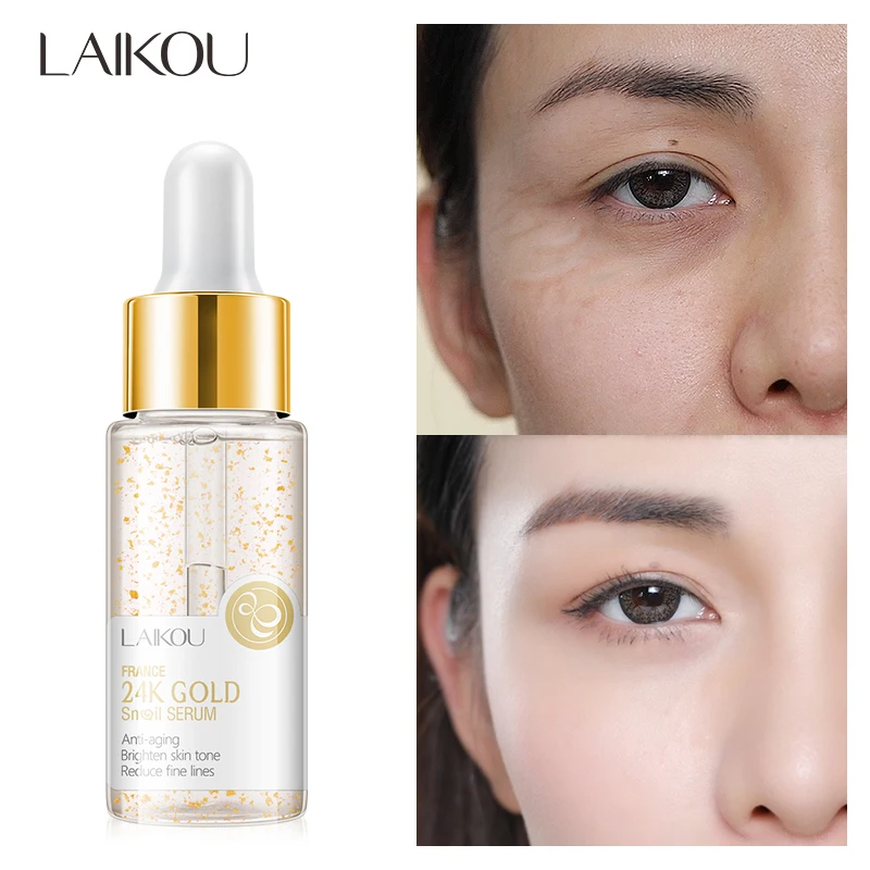 

LAIKOU 24K Gold Snail Face Serum Anti-Aging Hydration Hyaluronic Acid Facial Essence Pure Whitening Moisturizing Skin Care 17ml