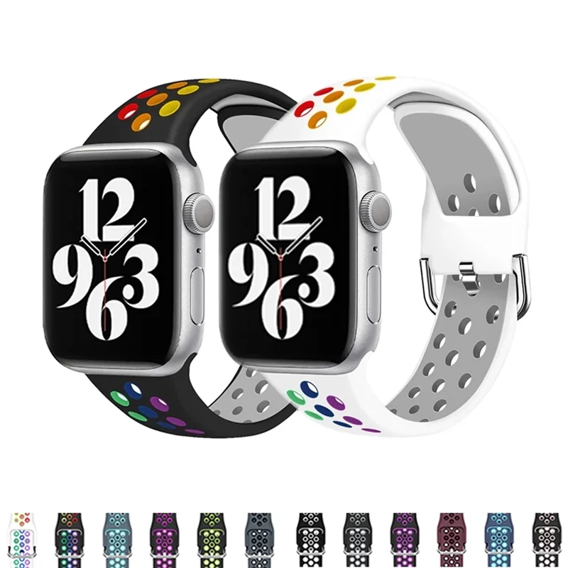 

Silicone Strap For Apple Watch Band 44mm 40mm iWatch band 42mm 38mm Breathable Correa Bracelet Apple Watch 6 SE 5 4 3 2 1 Strap