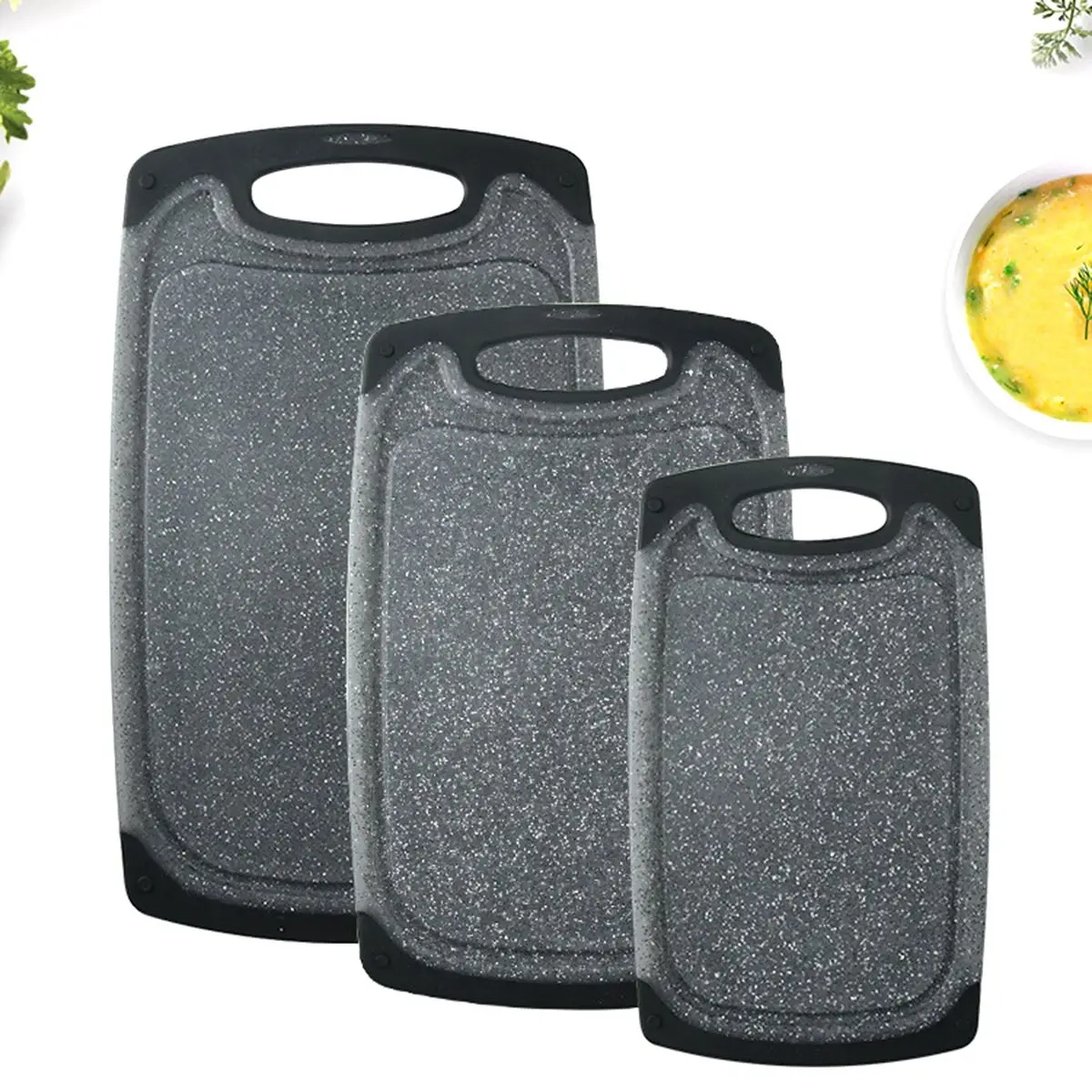 

Reversible Cutting Board Set of 3, Plastic Chopping Board for Kitchen, Non-Slip Design with Easy Grip Handle
