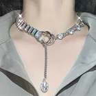 Стразы ожерелье-чокер с металлическим ремешком многослойная цепочка в форме капли воды для женщин ожерелье-чокер ошейник ювелирные изделия с подвеской