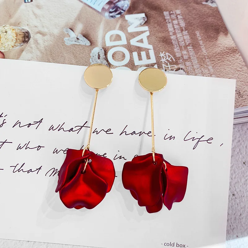 Aretes de mujer, современный стиль, дизайн, большие красные лепестки роз, серьги с кисточками, тренд, темперамент, летние корейские серьги для женщин - Окраска металла: 30