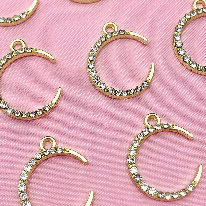 

Gold Color Alloy Rhinestone Meniscus Crescent Charms Metal Moon Shape Pendant Wholesale For DIY Earrings Necklace Accessories