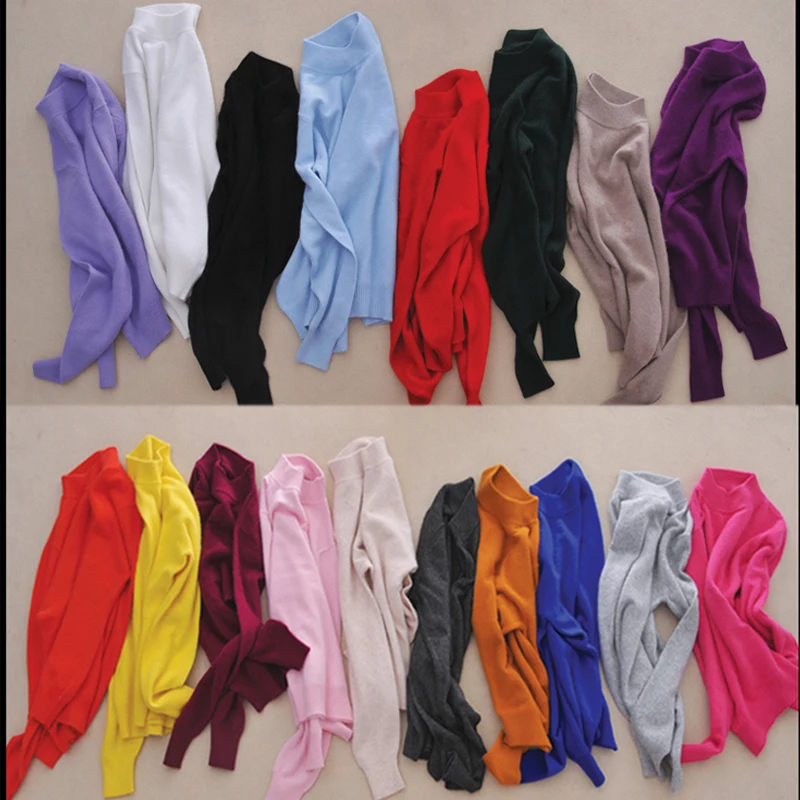 Женский классический однотонный пуловер с полувысоким воротником и длинными