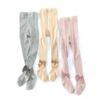 Колготки для детей, весна-осень-зима, хлопковые колготки с бантом для маленьких девочек, носки, детские вязаные колготки для младенцев