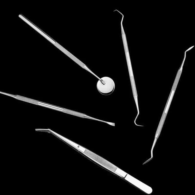 

6pcs Dental Mirror Dental Dentist Prepared Tool Set Probe Tooth Care Kit Instrument Tweezer Hoe Sickle Scaler Oral Care Kit